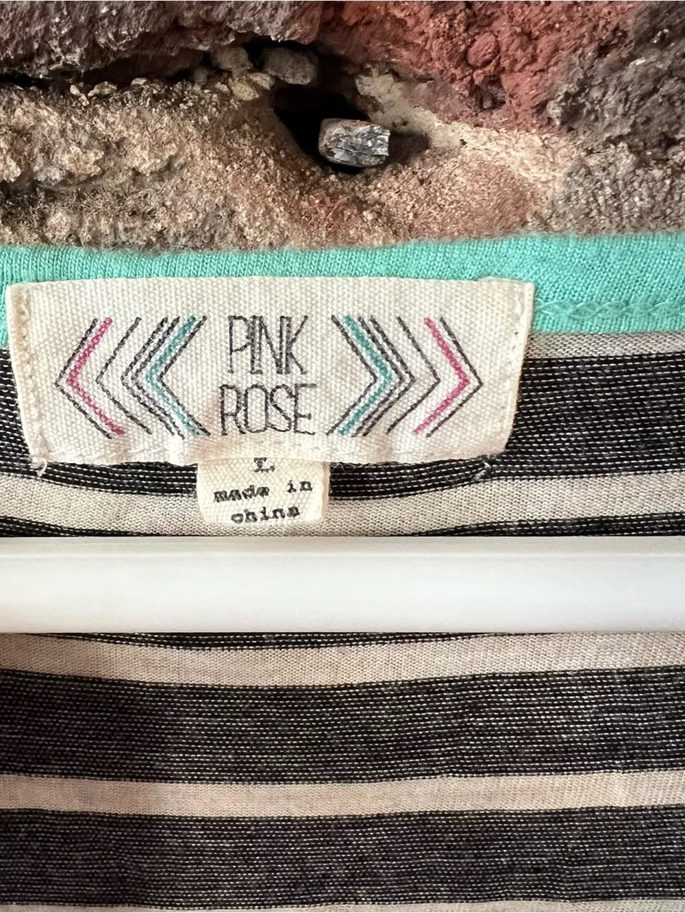 Pink Rose Black and White Striped Long Sleeve Top with Teal Trim - Picture 4 of 6